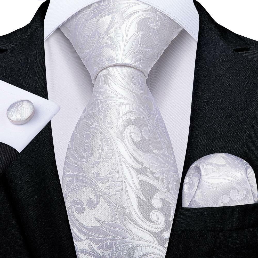 Barry.Wang Classic Tie for Men Woven Silk Striped Neckties Handkerchief Set Cufflinks Formal Casual