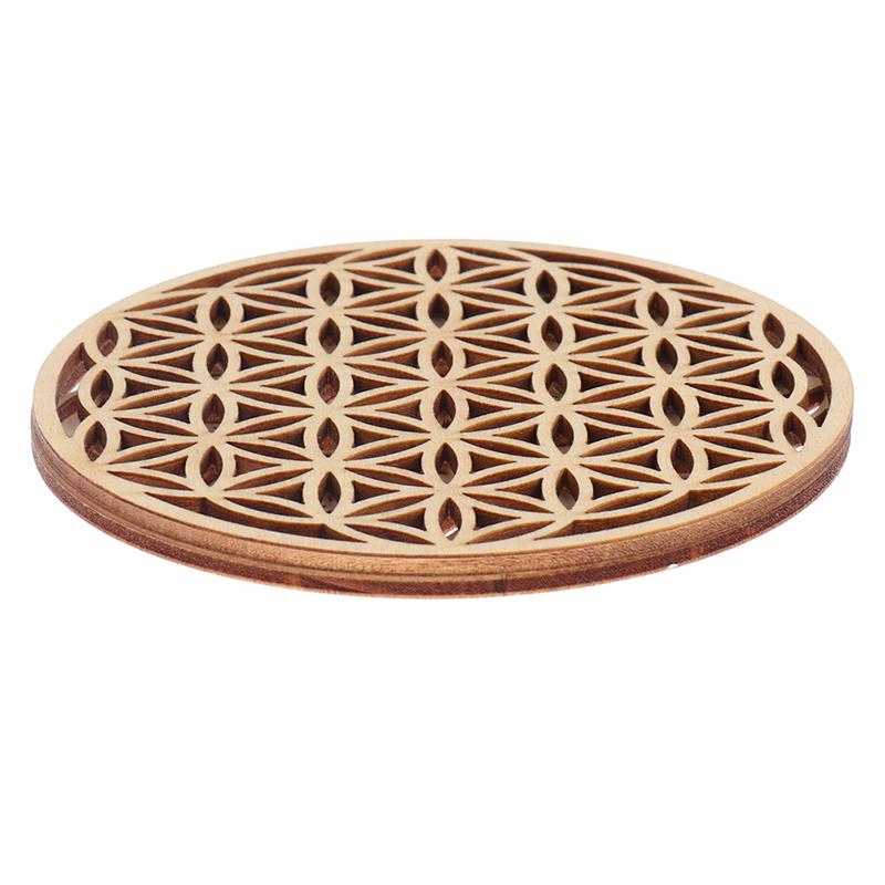 1Pc Creative Chakra Pattern Coaster Wood Flower Of Life Natural Symbol Round
