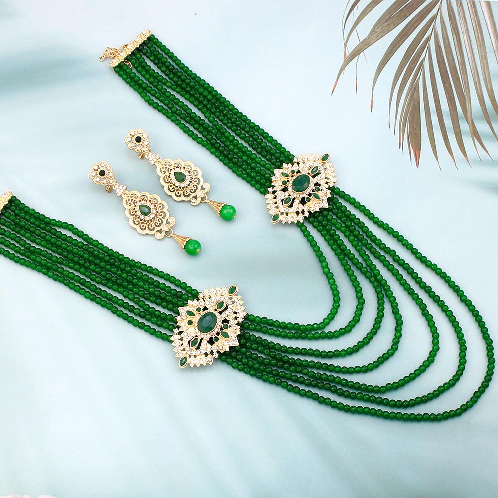 Золотое ожерелье из бисера для женщин, длинная многослойная цепочка с кристаллами, ожерелье невесты, свадебные украшения