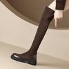 Flock Autumn Winter Shoes Med Heels Size 43 Stovepipe Boots Round Toe Keep Warm Zipper Over-the-knee Boots