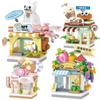 DIY Cute Restaurant Dessert Pet Fruit Store Street View Food House Building Blocks Kit Bricks Model For Kids Toy Girl Boy Gifts