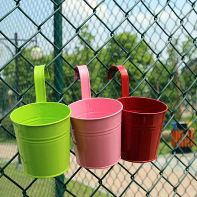 Metal Iron Hanging Flower Pot Container Home Balcony Garden Planter Barrel