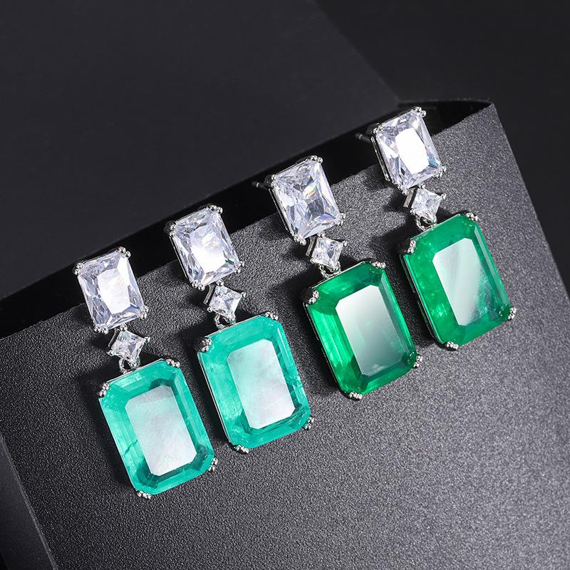 New Cross-border High-end Paraiba Earrings Simple Square Women's Retro Fashion Accessories