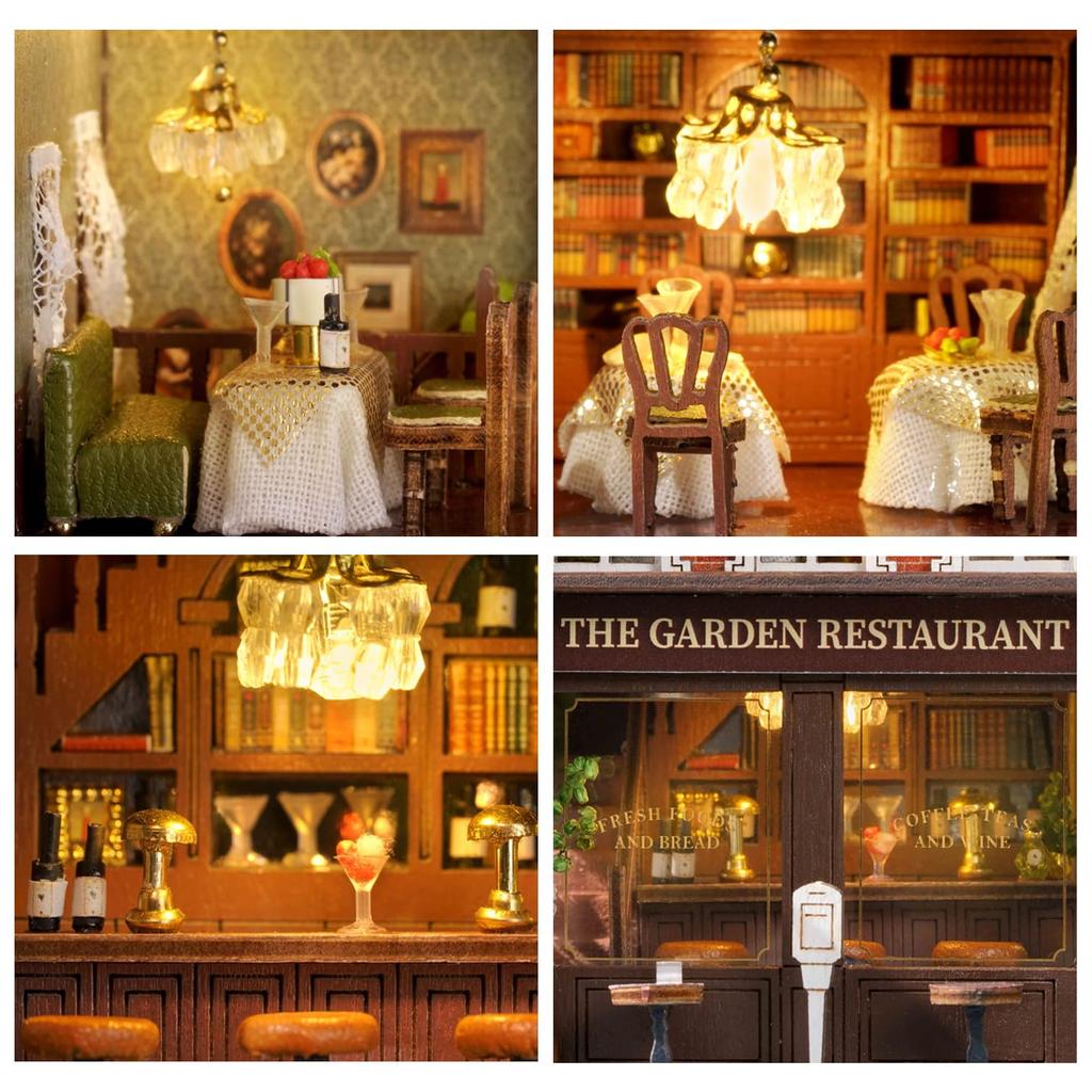 CUTEROOM Деревянный кукольный домик Миниатюрная модель со светодиодной подсветкой DIY Игрушка-набор для детей, Подсветка, (D016)