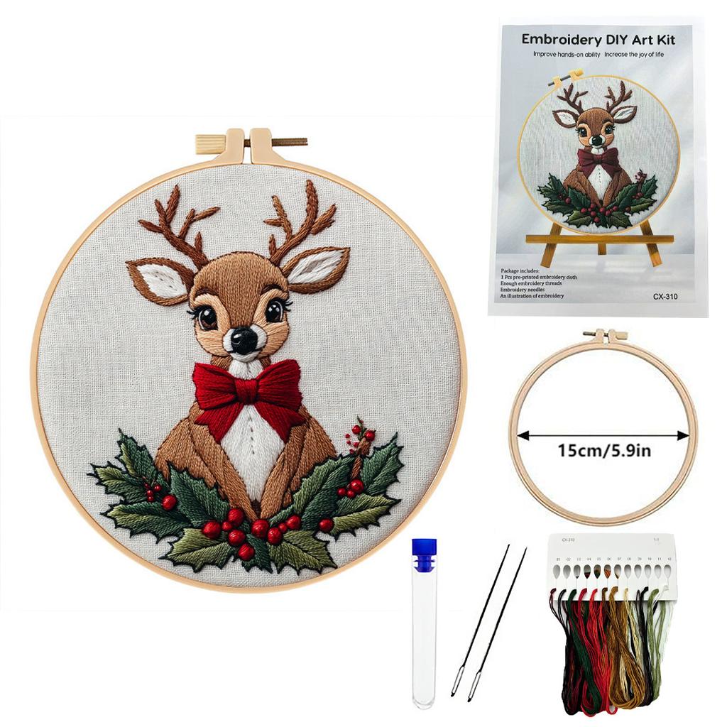 1 набор для вышивания рождественских животных, подходит для начинающих, включает инструкции по стежкам на английском языке. Набор материалов для вышивания своими руками.