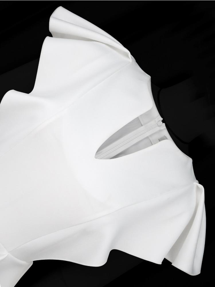 Women Luxury Guest Wedding Party Dresses Elegant V Neck Short Ruffles Sleeves Irregular Slit Bodycon Slim Classy Fashion Gowns