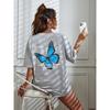 Summer Art Word and Blue Butterfly Printed Women T-Shirt Casua Short Sleeve Breathable T Shirt Street Clothing
