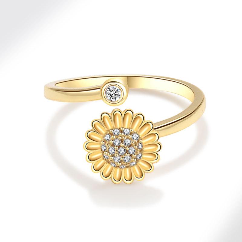 Adjustable Rotating Zircon Flower Ring Versatile Anxiety Relief Stress Reducing Fashion Jewelry For Women