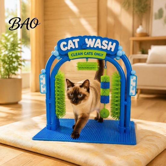 Pet Grooming Supplies Cat Wash Station, Self Groomer with Soft Rubbing Brushes, Brush for Cats Car Design Massage Scratcher Indoor Loose Fur
