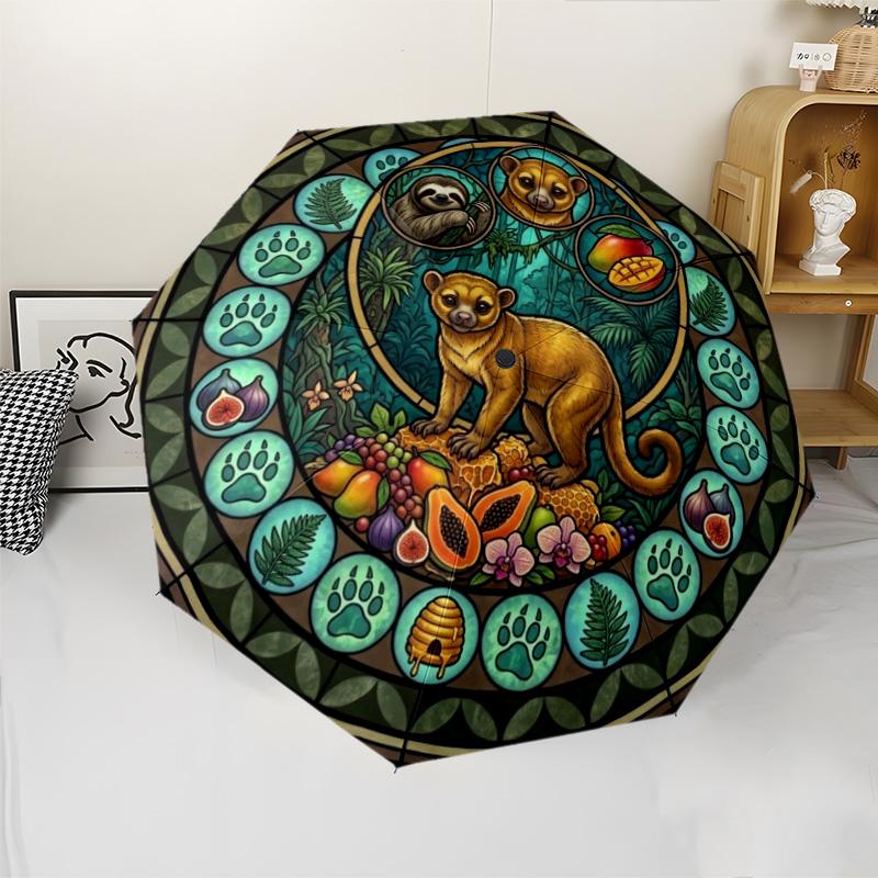 Rainforest Wildlife Glass pattern umbrella, portable and foldable design, 8 ribs, a casual accessory for Halloween, Christmas, and birthday gifts.