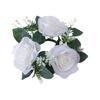 Artificial Rose Wreath Candle Ring Pillar Candle Holder Spring Green Leaves Flower Garland Home Wedding Party Table Centerpiece Decoration