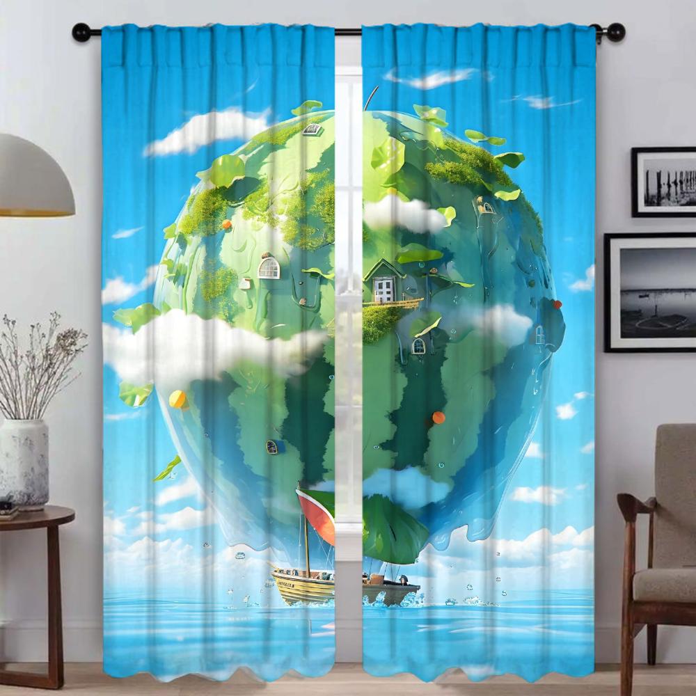 Watermelon Flavor of Summer Shades Anti-mosquito Curtains for Living Room Home Interior Curtains 2 Pieces Partition Curtain