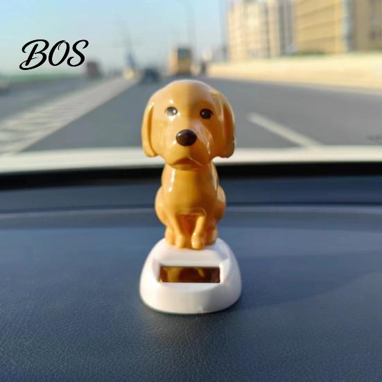 Shiny Smooth Solar Figure Dog Car Dashboard Toy, Yellow Puppy Nodding Figure, Auto Swing Powered Figurine Toy for Office Desk, Cute Animal Decor Kids