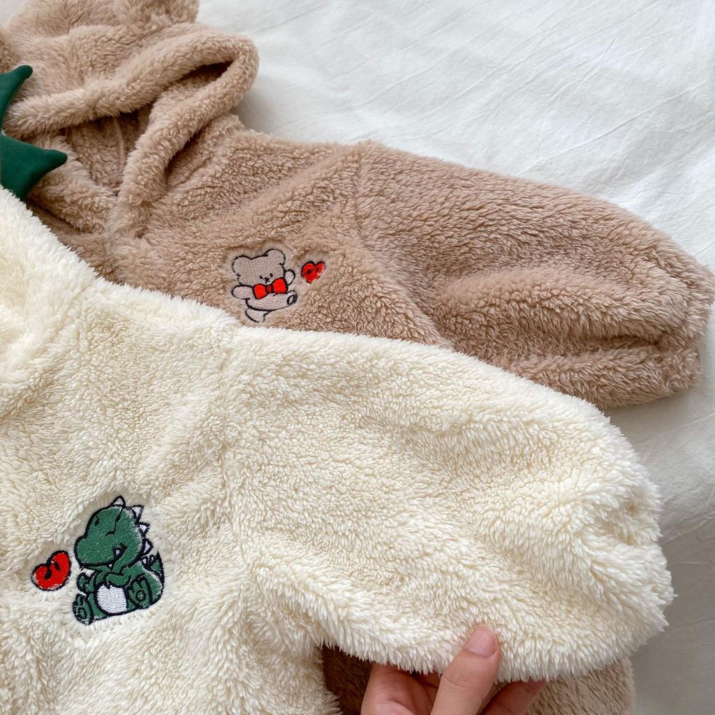 Cartoon Baby Romper Cute Dinosaur Bear Girls Onesie Cotton Hooded Long Sleeve Boys Bodysuit Autumn Winter Newborn Clothes