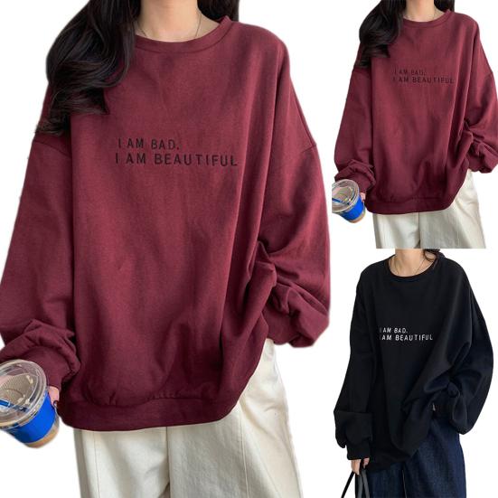 Женский пуловер с длинным рукавом и круглым вырезом с надписью Oversized Blouse Sweatshirt