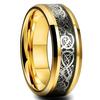 Fashion Men Gold Color Titanium Steel Celtic Dragon Rings Inlay Blue Carbon Fiber Rings For Men Wedding Jewelry Drop Shipping