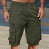 Мужские шорты с эластичным поясом, средней посадкой, однотонные шорты с множеством карманов, широкие летние пляжные шорты
