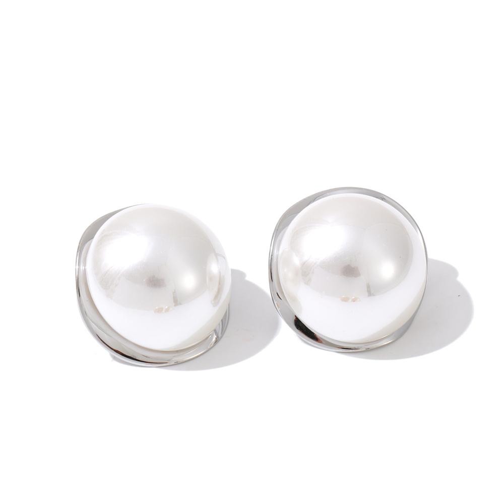 Eetit 20*20cm Smooth Simulated Pearls Round Stud Earrings for Women Stainless Steel Popular Waterproof Daily Jewelry Gala Gift