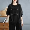 2024 Пуловер Осенняя футболка с пуговицами Женская печать Однотонная асимметричная с длинным рукавом Свободная белая черная