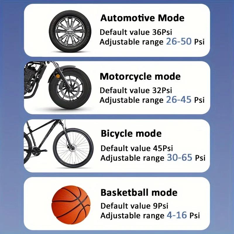 Портативный воздушный компрессор для накачивания шин для автомобиля с автоматическим отключением, велосипедный насос с цифровым манометром и аварийным светом