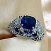 Classic Silver 925 Ring For Charm Women With Oval Blue Sapphire Gemstones Fingle Fine Jewerly Size 6 -10