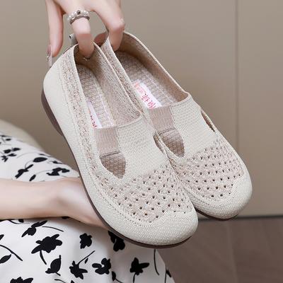 Женские повседневные вязаные дышащие летние туфли на плоской подошве без шнуровки, легкие лоферы, удобные модельные туфли на плоской подошве, женские балетки с круглым носком