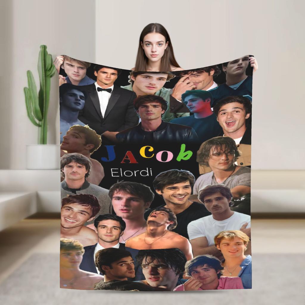 Jacob Elordi Actor Photo Collage Soft Warm Blankets Office Plush Throw Blanket Home Decor Flannel Bedspread Sofa Bed Cover