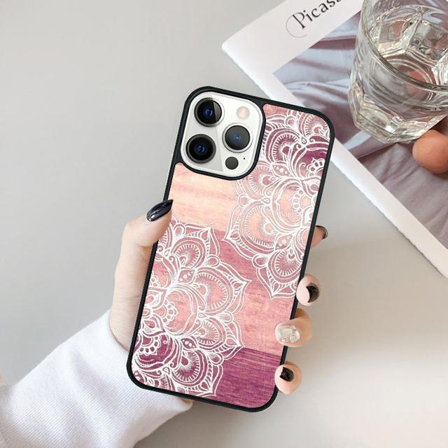 Деревянный чехол для телефона с цветочной мандалой Для Для iPhone 17 Air 16 15 11 12 13 14 Pro Ma Plus coque