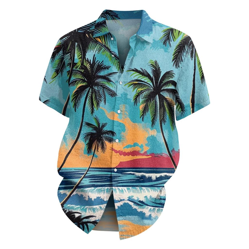Men's Fashion Loose Hawaiian Printed Short Sleeve Beach Shirt