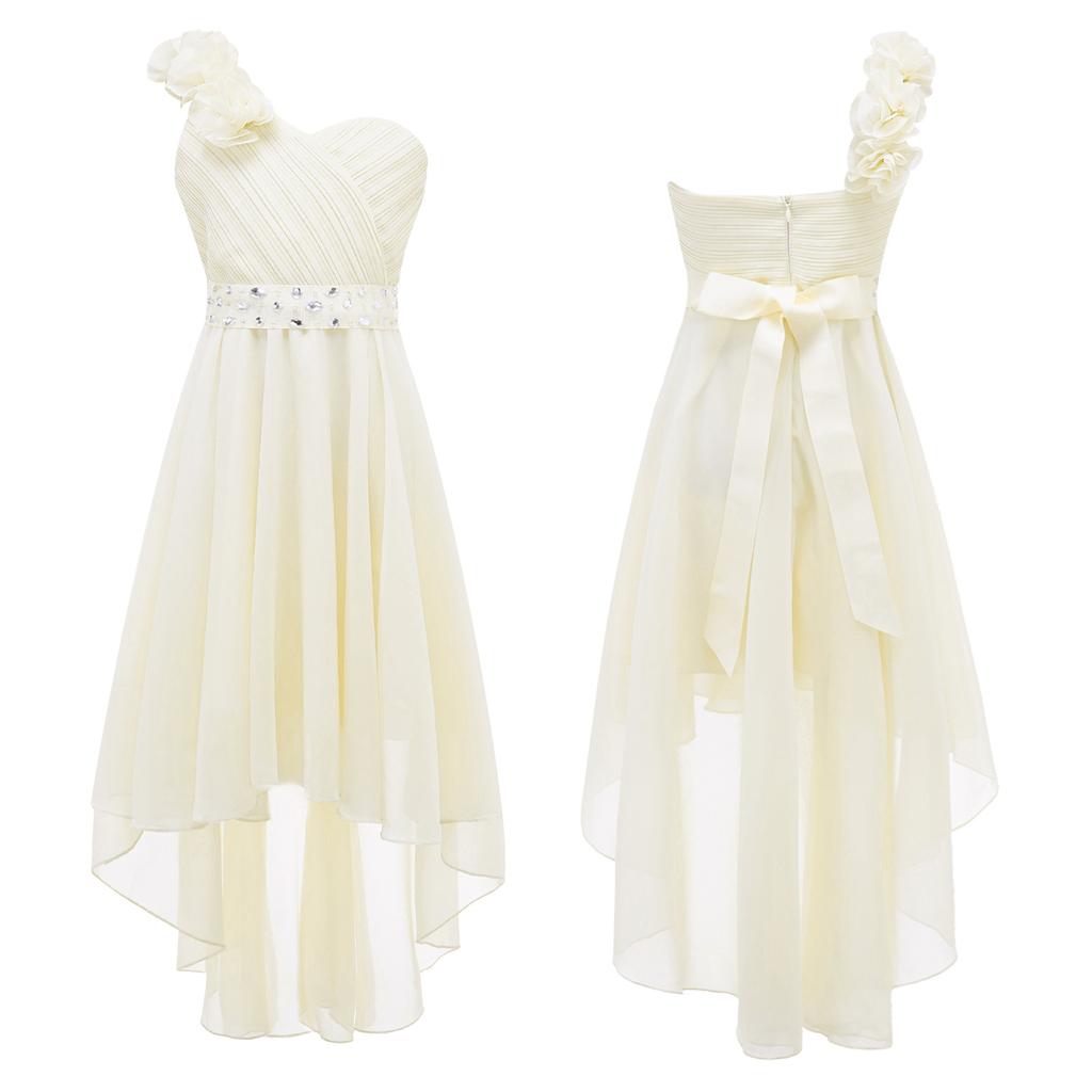 Шифоновое свадебное платье подружки невесты на одно плечо с цветами и асимметричным подолом, пышное бальное платье для выпускного вечера