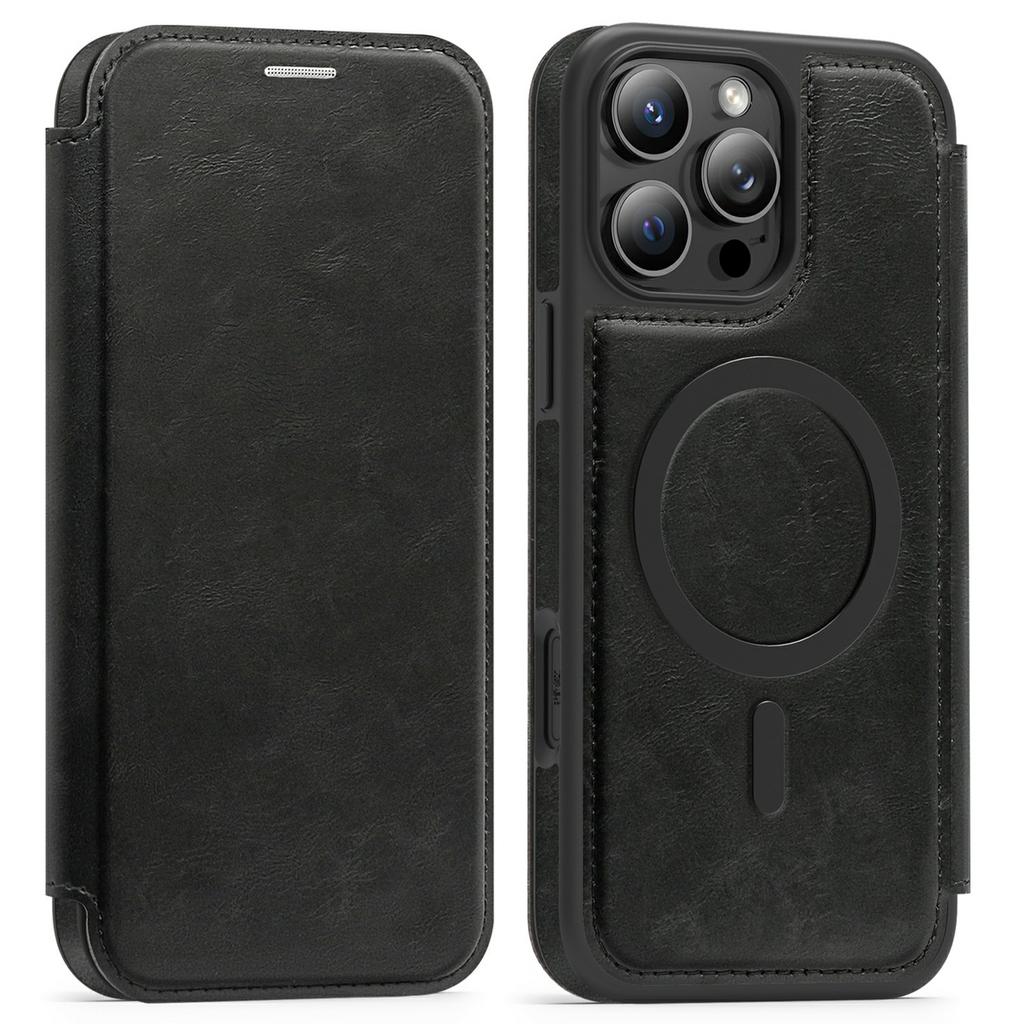 For iPhone 16 Pro Leather Case Compatible with MagSafe RFID Blocking Card Holder Phone Cover