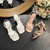 Simple and sexy one-word buckle with high-heeled sandals for women's 2025 new summer French stiletto open-toe with skirt sandals