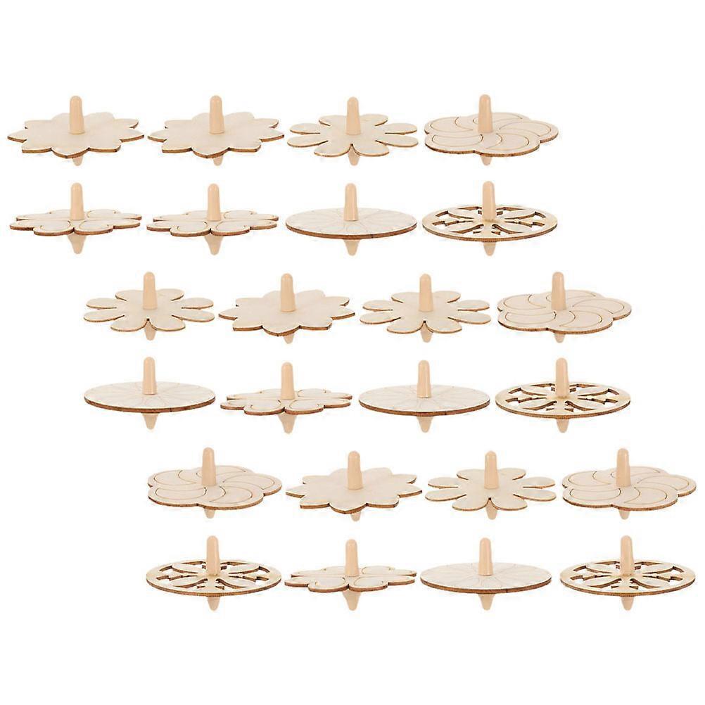 24Pcs Portable Gyro Toy Funny Kids Gyro DIY Wooden Gyro Unfinished Wood Gyro Painting Gyro