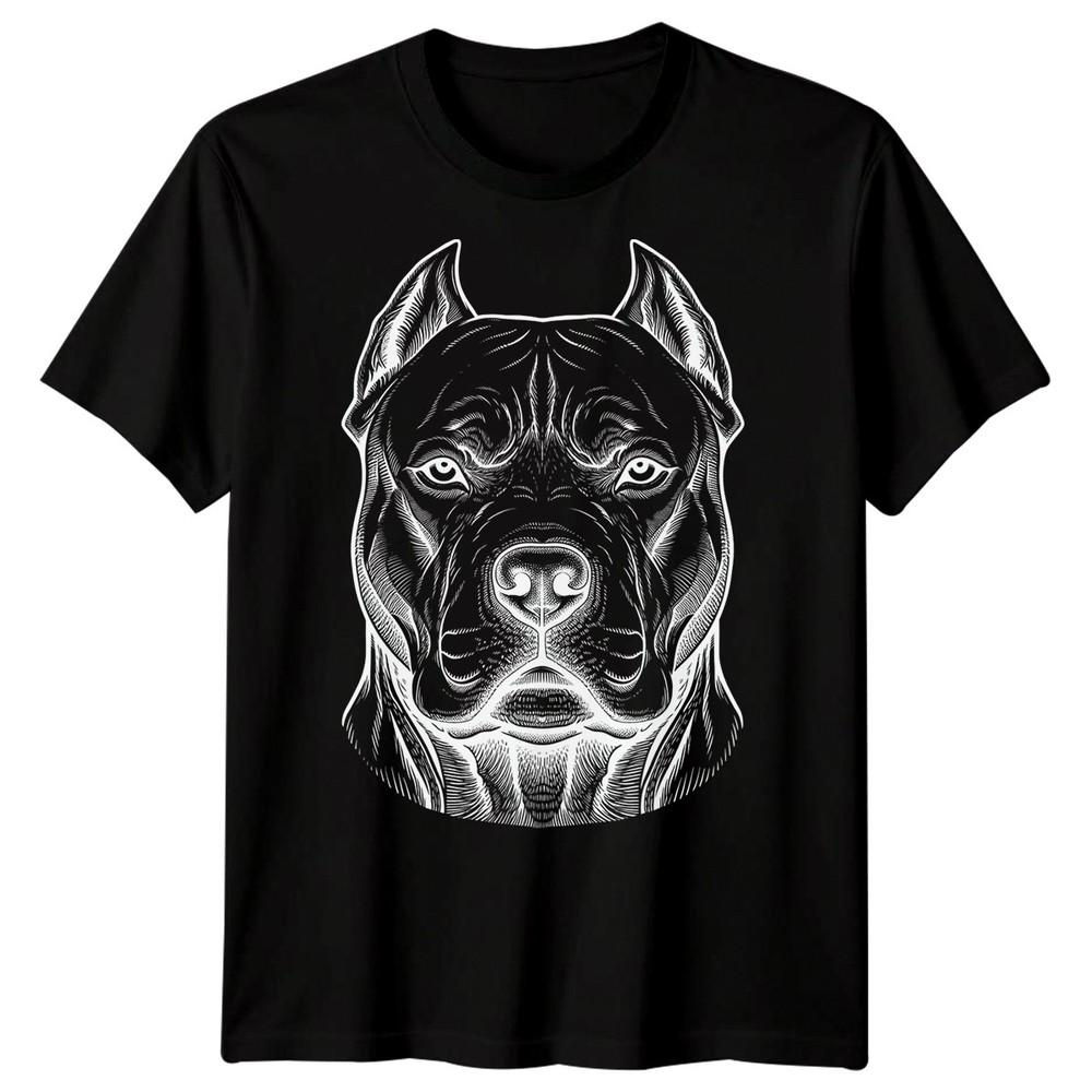 Pitbull Dog Animals Unisexs TShirt Engraving Style Graphic Tee