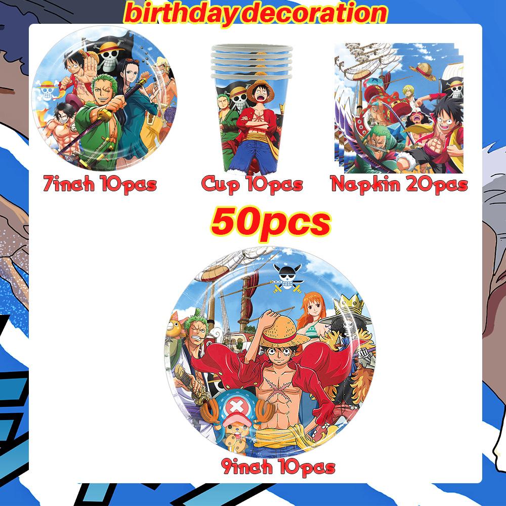 Декор для дня рождения One Piece Воздушные шары Луффи Зоро Одноразовые тарелки для вечеринки Баннер Мешки для подарков Мальчики Принадлежности для детского душа Круглые Сенсорные Сжимаемые Прыгающие