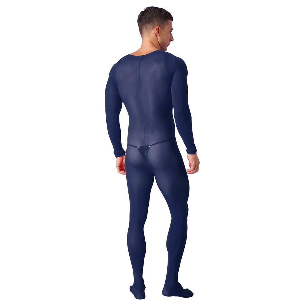 Мужское однотонное боди с длинным рукавом, эластичное боди с карманом-буфом, ночное белье