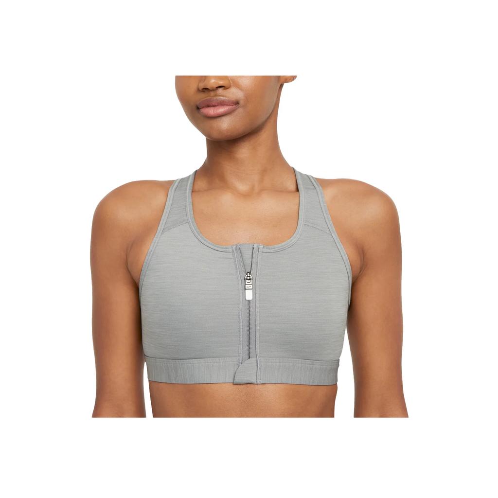 Nike Dri-FIT Swoosh Zip-Front Solid Medium Intensity Sports Bra Women Underwear Gray DD1206-073