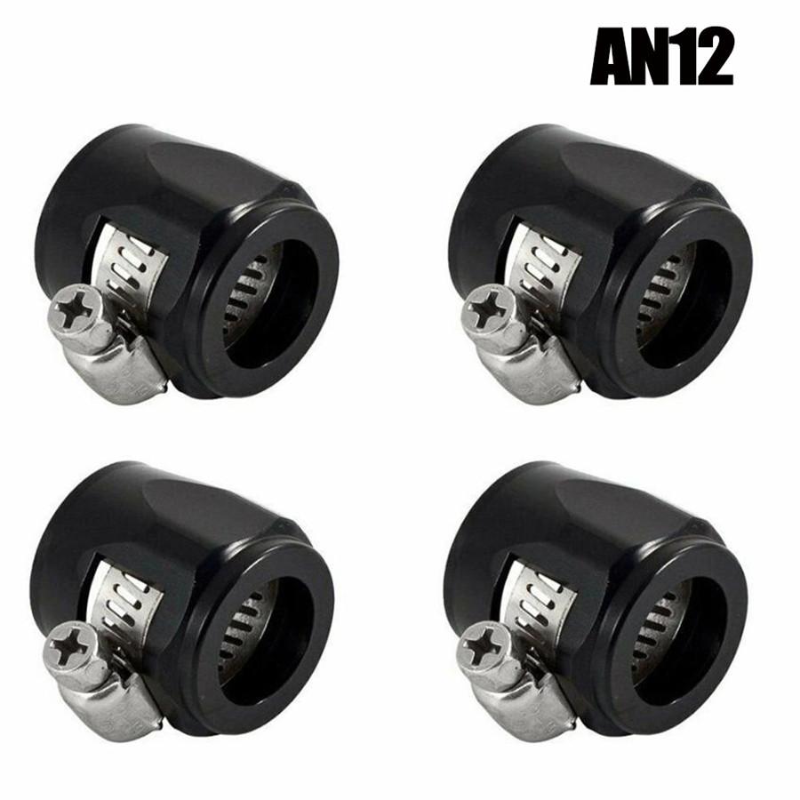 4PCS AN12 Black Car Hose Finisher Clamp Hose End Cover Fitting Adapter Connector