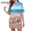 Пляжные платья-ракушки на лето 2025 года, свободное женское платье с принтом в виде пейзажа, 3D, свободная повседневная модная одежда с коротким рукавом