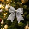 Christmas Tree Bow Decorations Glitter Bow, Gold Sparkling Ribbon Hanging Ornament for Powder Ties Gifts Wreath Gift Box, Festive Wedding Party Decor