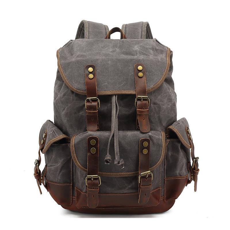 Unisex Waterproof Waxed Canvas Travel Backpack for Outdoor Sports and Laptops