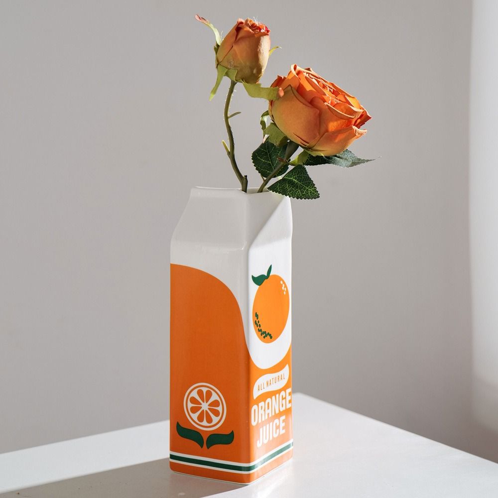 Cute Orange Juice Vase Vintage Flower Vases Creative Juice Box Vase  Living Room Desktop