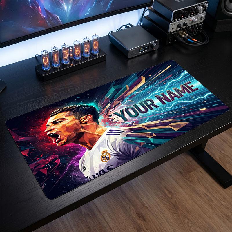 Cristiano Ronaldo Custom Large Mouse Pad, Personalized Name Text Print, Football Logo Non‑Slip Desk Mat Gaming Gift
