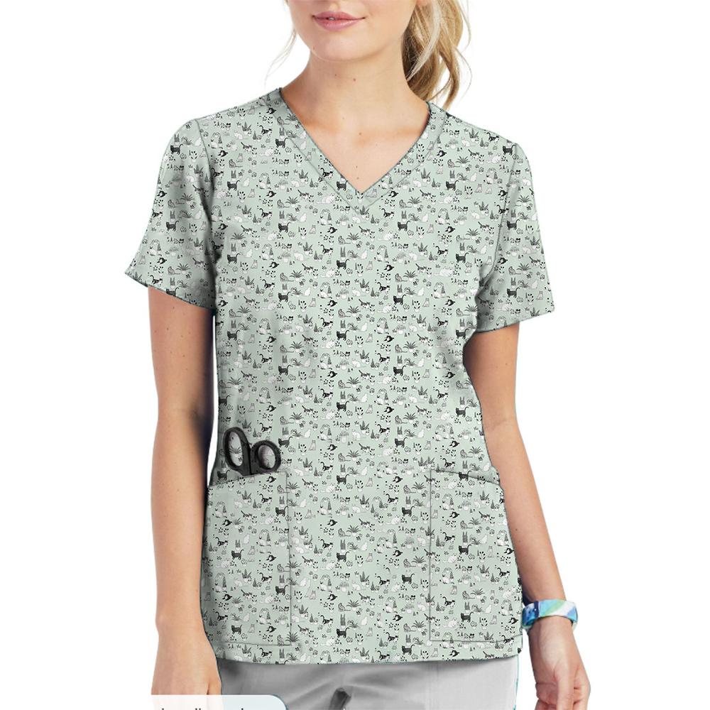 Animal Printed Pet Clinic Vet Work Uniforms Women Nurse Accessories Hospital Doctor Nursing T-Shirt Medical Scrubs Clothes Tops