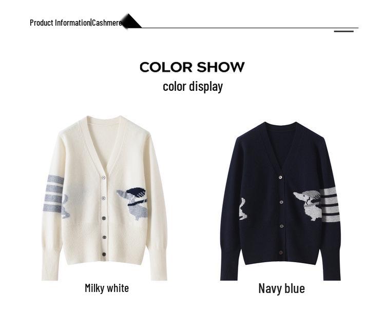 TB Design Puppy Jacquard V-neck Cardigan: British Chic Knit Outerwear