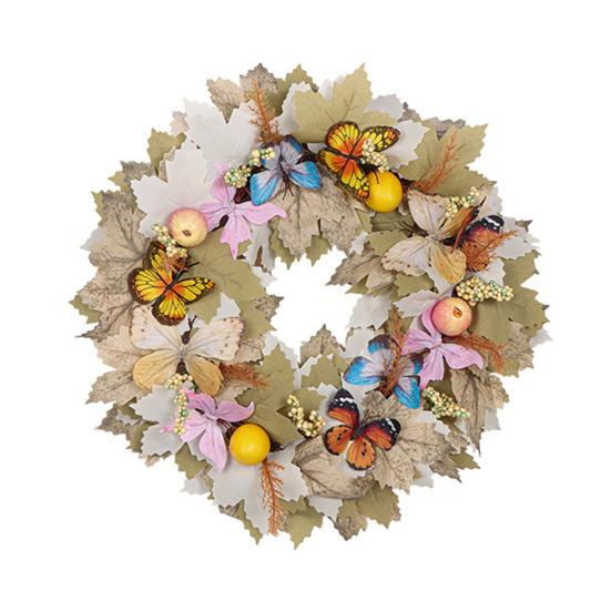 Autumn Wreath Faux White Pumpkin Maple Leaf Pine Cone Berry Wreath Handmade Farmhouse Wreath Fall Decoration for Home Thanksgiving Harvest Outdoor