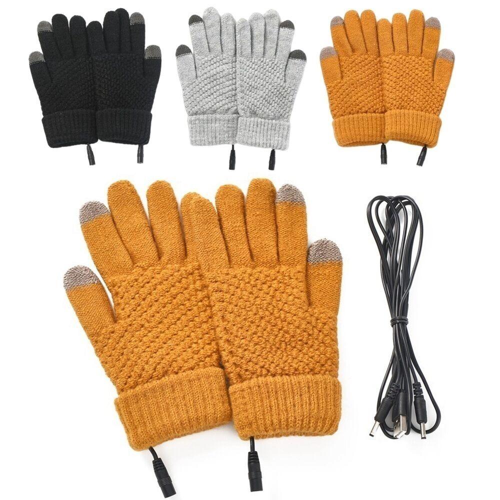 Thickened Full Finger Warmer Heated Gloves Touch Screen Knitted Gloves Winter Electric Mitten