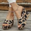 Мода Большой Размер 2025 Лето Леопардовый Принт Женские Шлепанцы с Открытым Носком Уличные Босоножки на Платформе Клинья Повседневные Римские Шлепанцы Zapatos