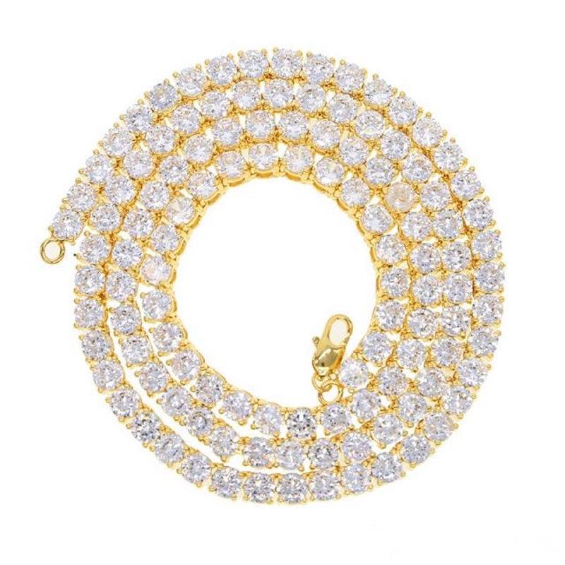 Привет хип-хоп блеск ледяной камень серебро желтое золото цвет теннисная цепочка мужские ожерелья