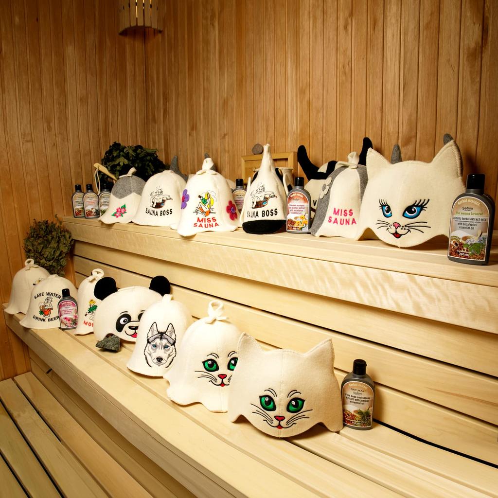 Детская шапка для сауны Волк, изготовленная из натуральных материалов, органическая шерсть создает ощущение, как в русской бане. Защищает голову от жара.